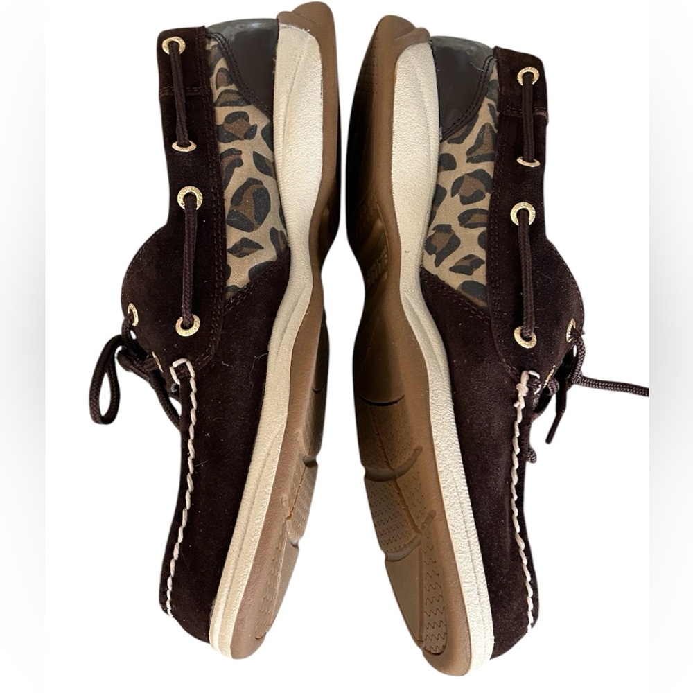 Sperry Brown Suede/Leather Cheetah Top Sider Lace Up Boat Shoes Size 8 - Picture 6 of 10